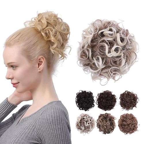 JUVABUN Moños de pelo rizado con clip, rubio rojizo, para hacer moños de pelo, pieza de moño para el cabello, coletero para el cabello rizado, uso