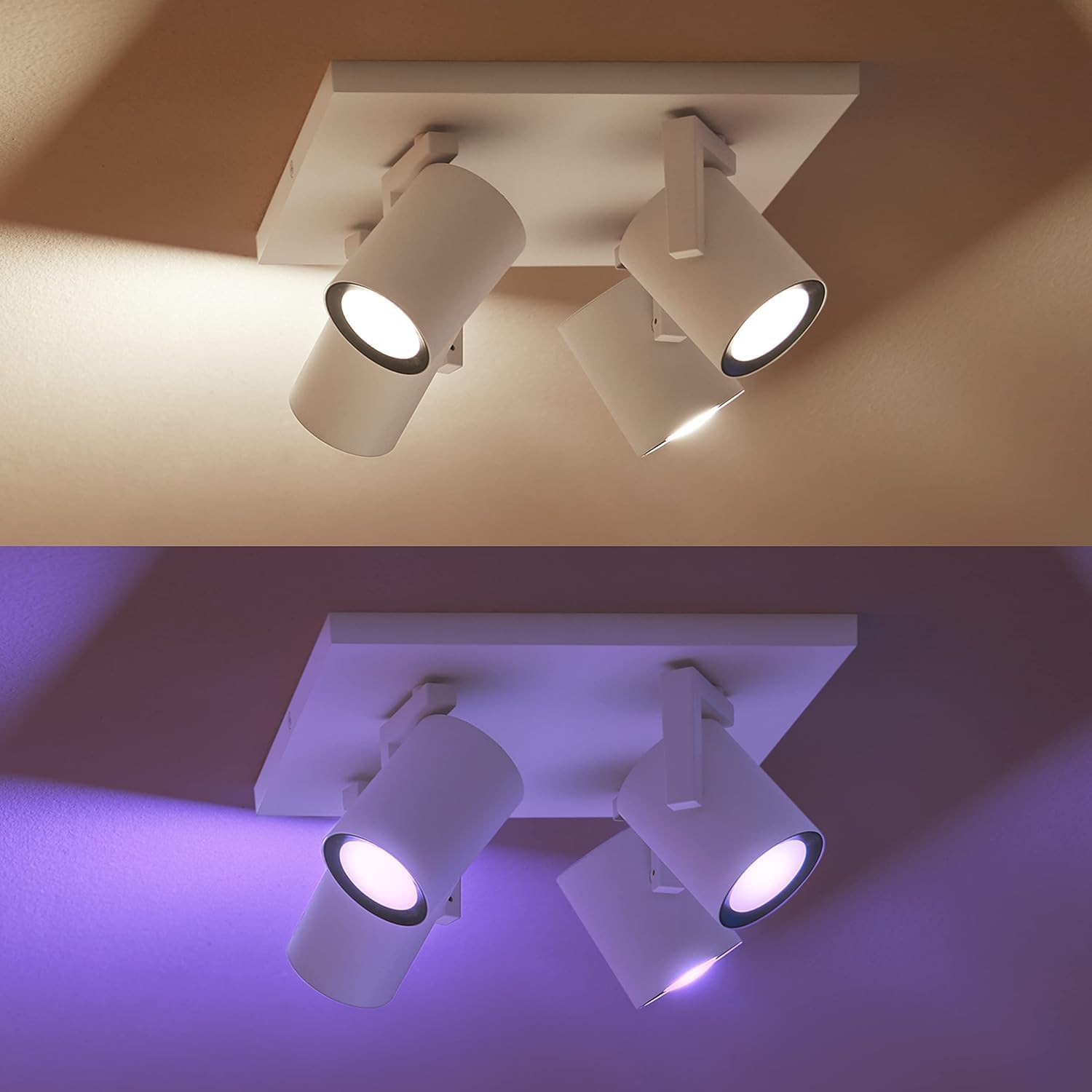 Philips Hue Argenta, Faretto LED da soffitto, Bianco, Confezione da 4 | Dimmerabile, 16 milioni di colori, Smart Home, Controllo vocale via app, Lampadina GU10 inclusa