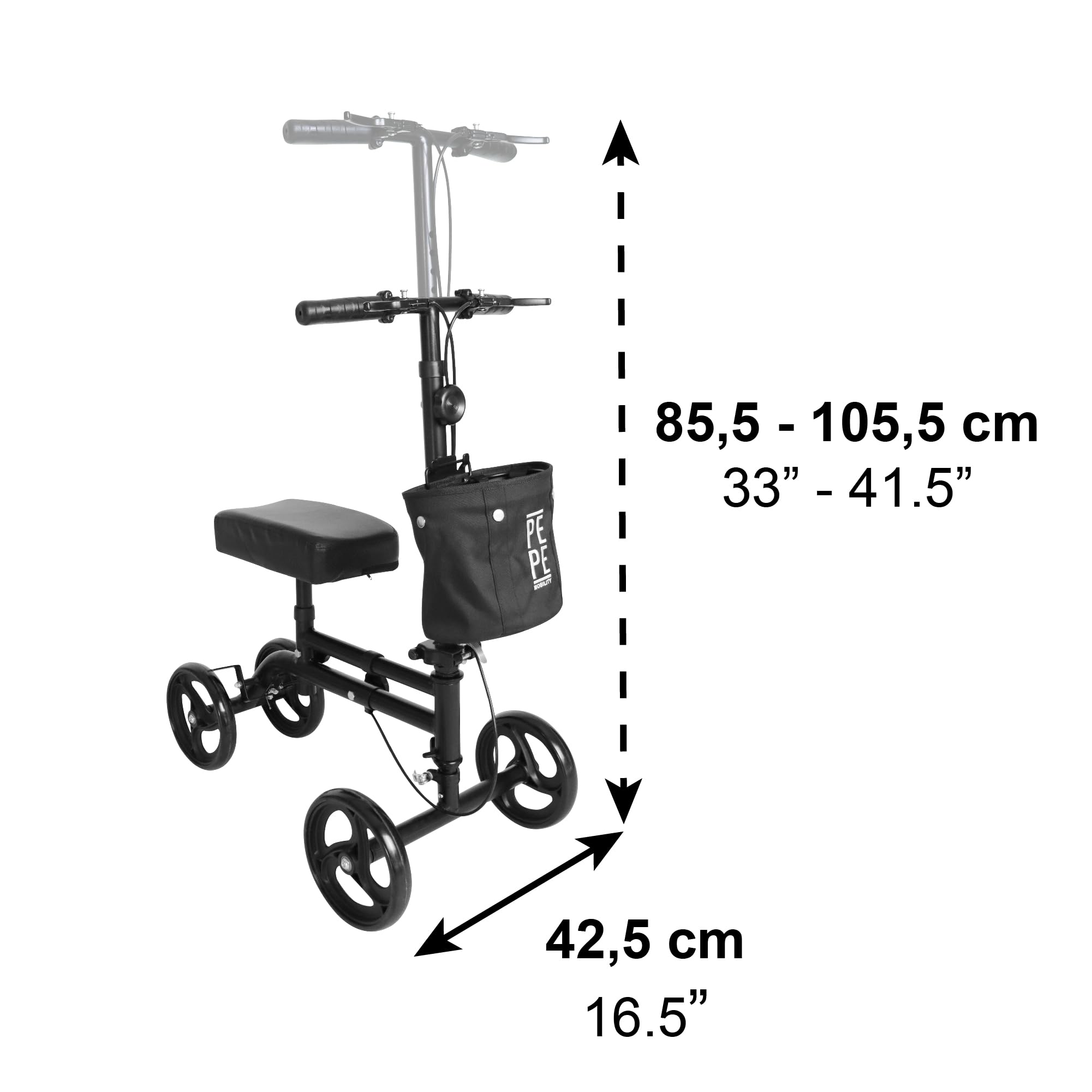 PEPE Mobility Andador de Rodilla Ortopédico con Doble Freno, Orientable Ajustable, Alternativa a Muletas