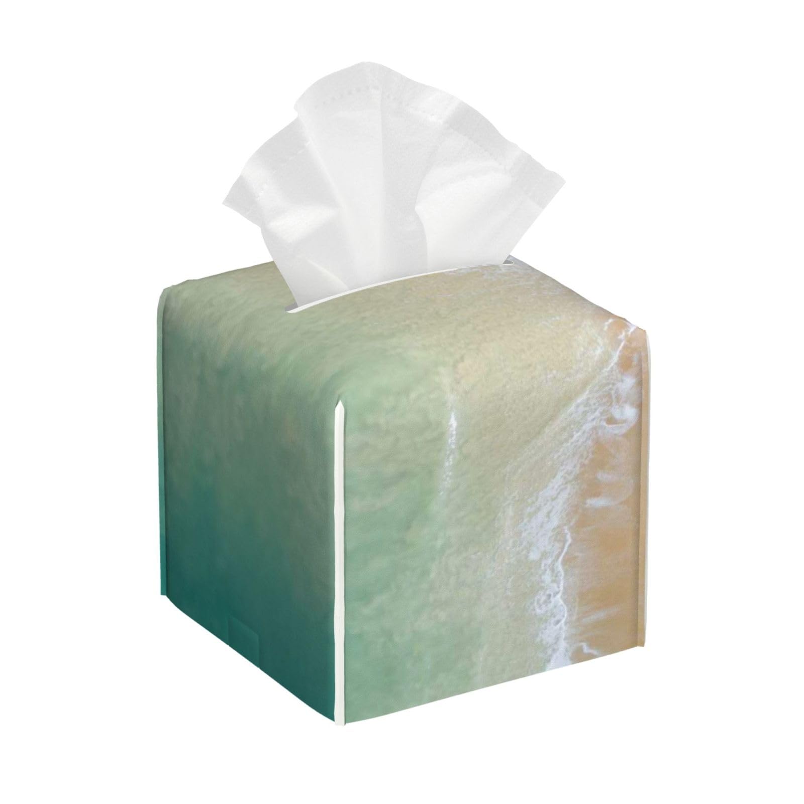Aerial View of Turquoise Ocean Wave Reaching PVC Cube Tissue Pack for Home Office Bathroom Use