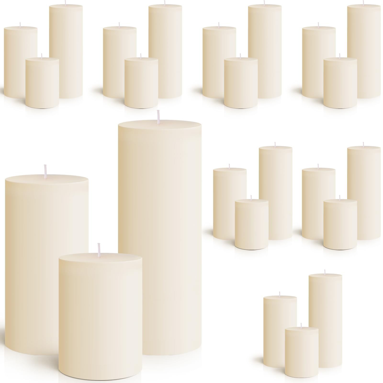 MTLEE 24 Pcs Pillar Candles Bulk Dripless Unscented Candles Wax Long Burning Smokeless for Baby Shower Wedding Home Dinners Church Spa Table