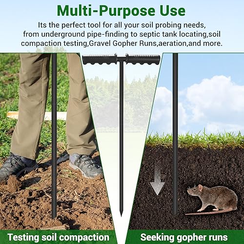 Soil Probe Rod 32-48inch Hight Adjustable,Septic Tank Locator Ground Rod with Insulated T Tandle,Probe Rod for Tile Probing Soil Compaction Locating Pipes Landscaping Gardening - Thumbnail 5