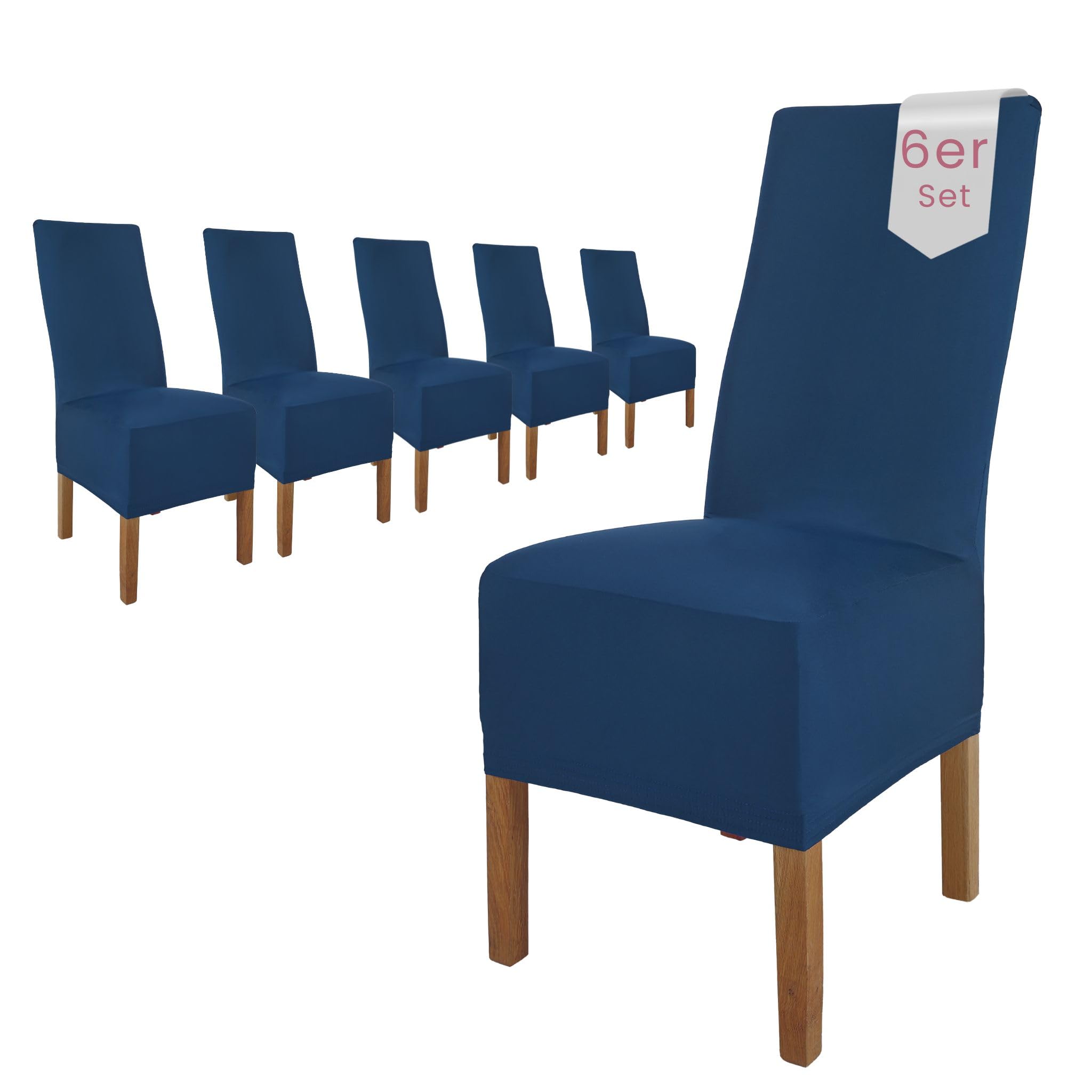 SCHEFFLER-Home Fundas Sillas de Comedor Elásticas Lena – Set de 6 Elegantes Fundas Sillas Ajustables – Fundas para Sillas con Banda Elástica, Azúl