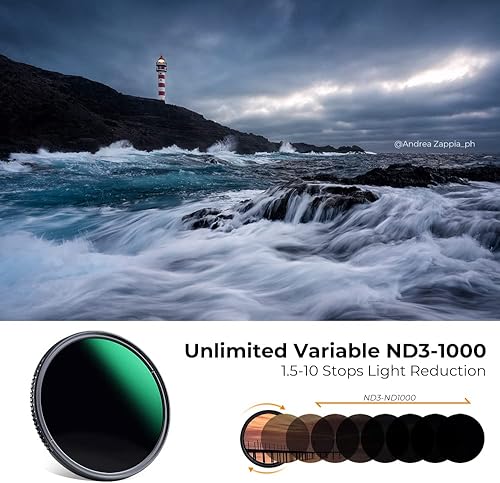 Miniatura 2 de K&F Concept Filtro ND3-ND1000 ND variable de 2.283in (1.5-10 paradas) filtro de lente de densidad neutra con 24 revestimientos multicapa para lente