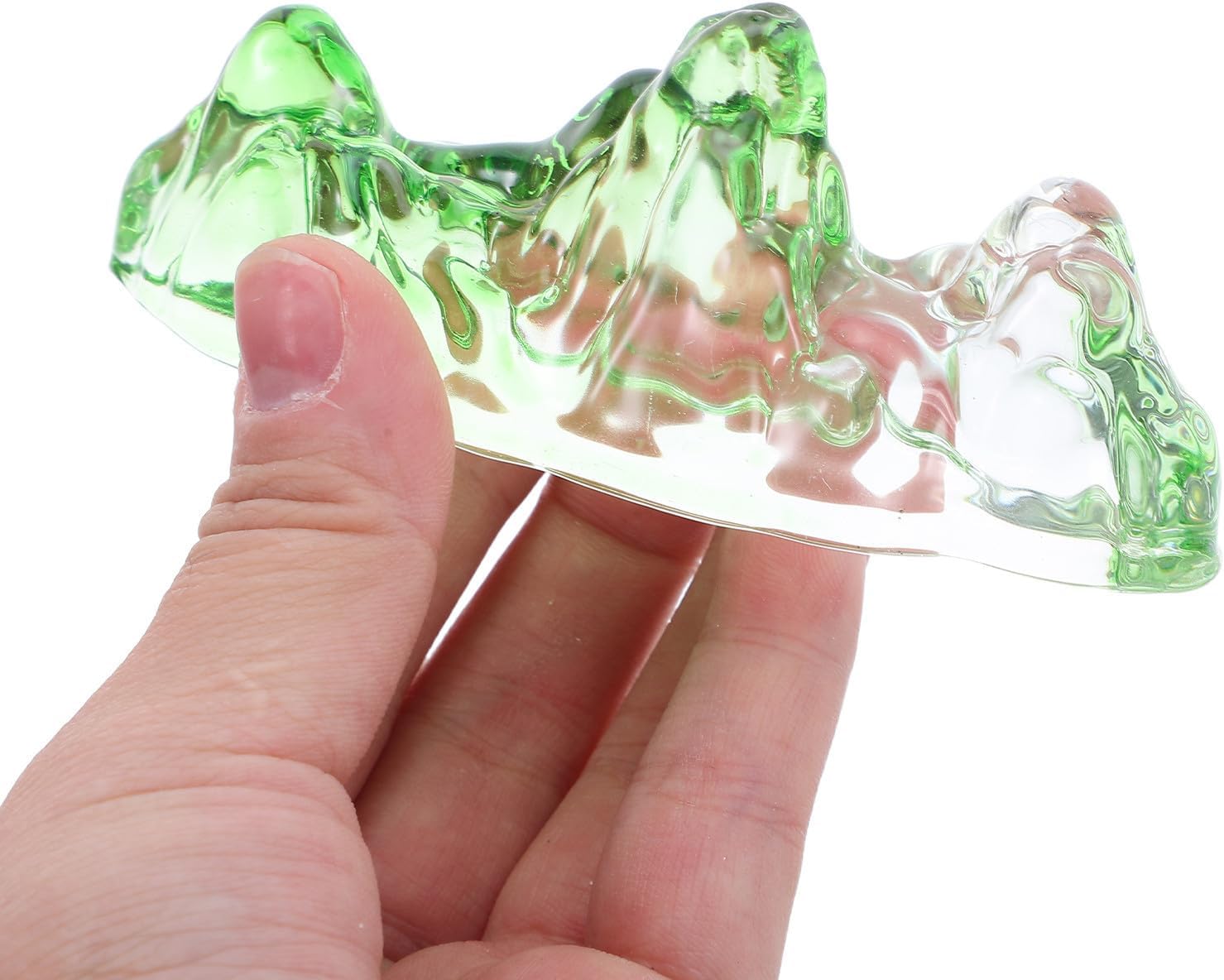 balacoo Glass Calligraphy Brush Holder with Mountain Shape, Light Green Decorative Paperweight for Workshop and Watercolor Art, Elegant Traditional Calligraphy Tools Accessory