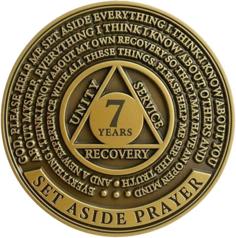 7 Year Tree of Life Sobriety Coin - Set Aside Prayer AA Medallion, Premium Recovery Token for Anniversaries, Sponsor & Sponsee Gifts, Seven Years Sober Milestone Chip for Women and Men