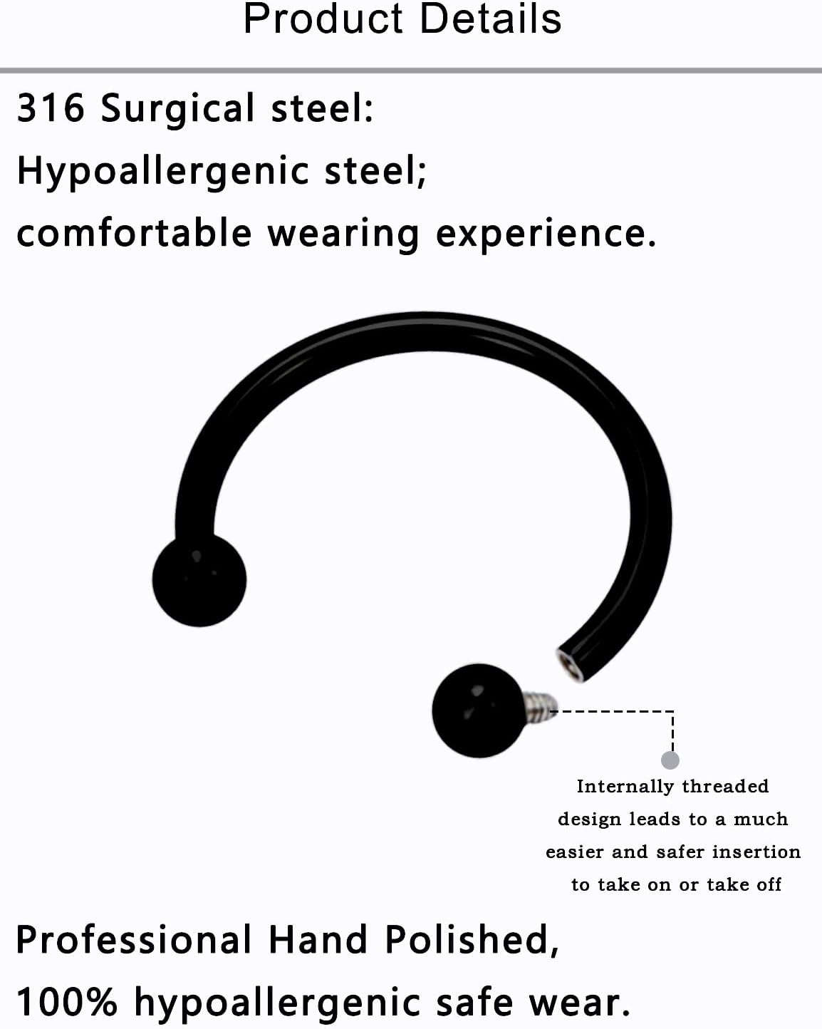 Lcolyoli 8PCS 16G Septum Rings Internally Threaded Surgical Steel Septum Jewelry Lip Rings Hoop Labret Jewelry Smiley Piercing Jewelry Horseshoe Earrings Daith Piercing Jewelry for Women Men - Image 3