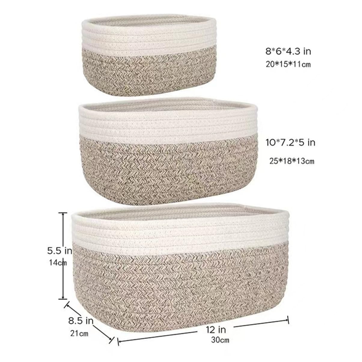 iplusmile 3 piezas Cestas de Almacenamiento de Algodón Trenzado Juego de Organizador de Escritorio para Decorar y Almacenar Objetos Pequeños Casa o
