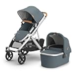 Vista V3 Stroller + Bassinet V3 - Convertible Single-to-Double Stroller System- Bassinet, Toddler Seat, Bug Shield, Rain Shield Included- Callum (Stone Blue/Silver Frame/Sand Leather)