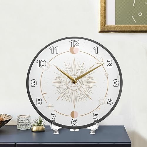 Miniatura 6 de ALAZA Reloj de pared bohemio bohemio con luna y sol, funciona con pilas, silencioso, sin tictac, para decoración de sala de estar, 12 pulgadas 9.5