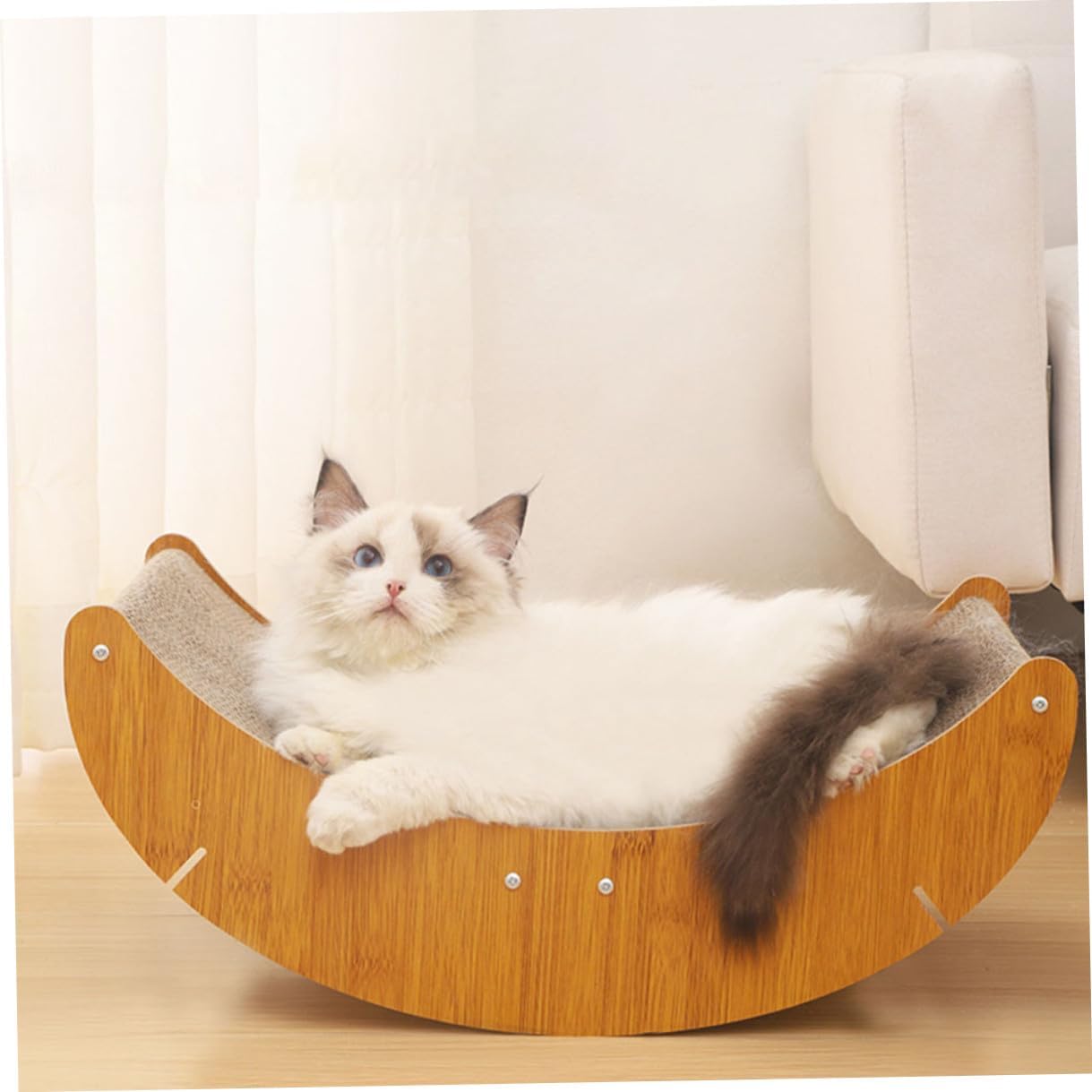 Moon-Shaped Sturdy Cat Scratcher Pad with Corrugated Cardboard Wear-Resistant Reusable Kitten Scratcher for Indoor Cats Multi-Functional Lounge and Play
