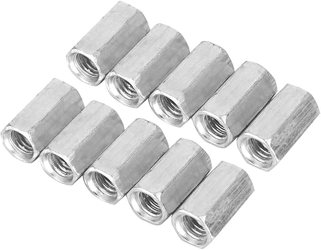 Coupling Nut, Akozon M8 Long Rod Nut 10pcs Metric Hex Coupling Nut Hex Hexagonal Sleeve Nut Standoff Threaded Fasteners Zinc Plated(M8*40)
