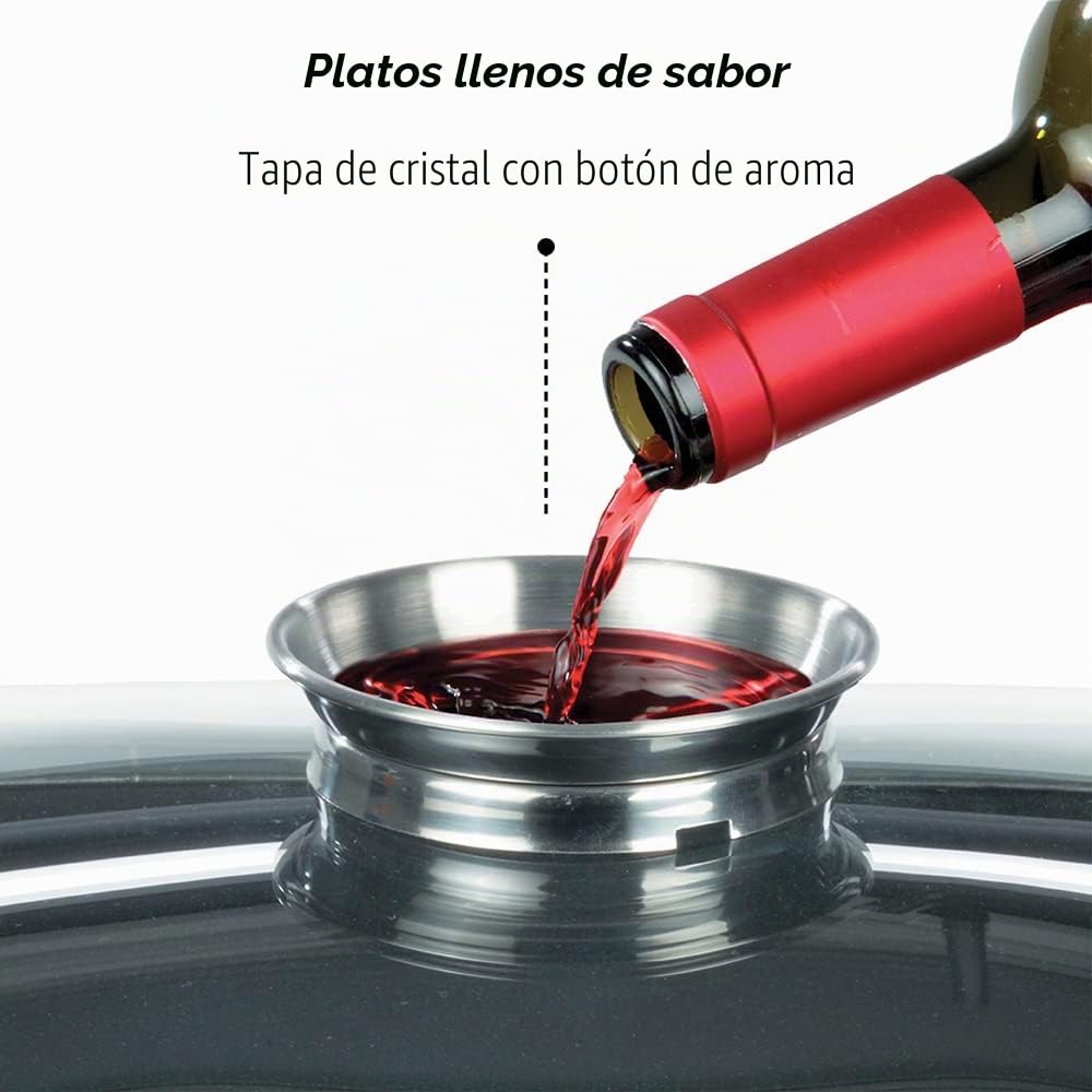 GSW Asador rectangular gourmet con tapa de cristal aromático e inserto para parrilla, aluminio fundido, negro, ø aprox. 40 x 26 x H 11 cm