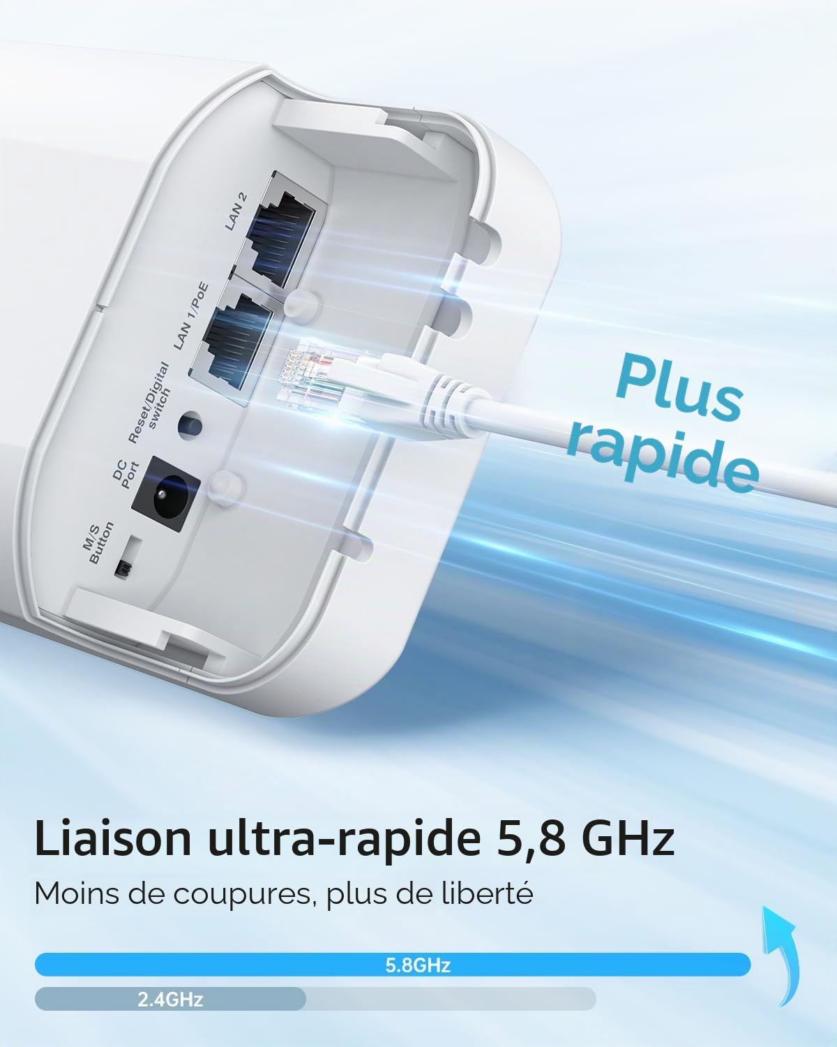 UeeVii Lot de 2 ponts sans Fil 5,8 G, Longue portée 3 km, Adaptateur PoE 24 V, 2 Ports RJ45 pour Internet étendu vers Le bâtiment Suivant