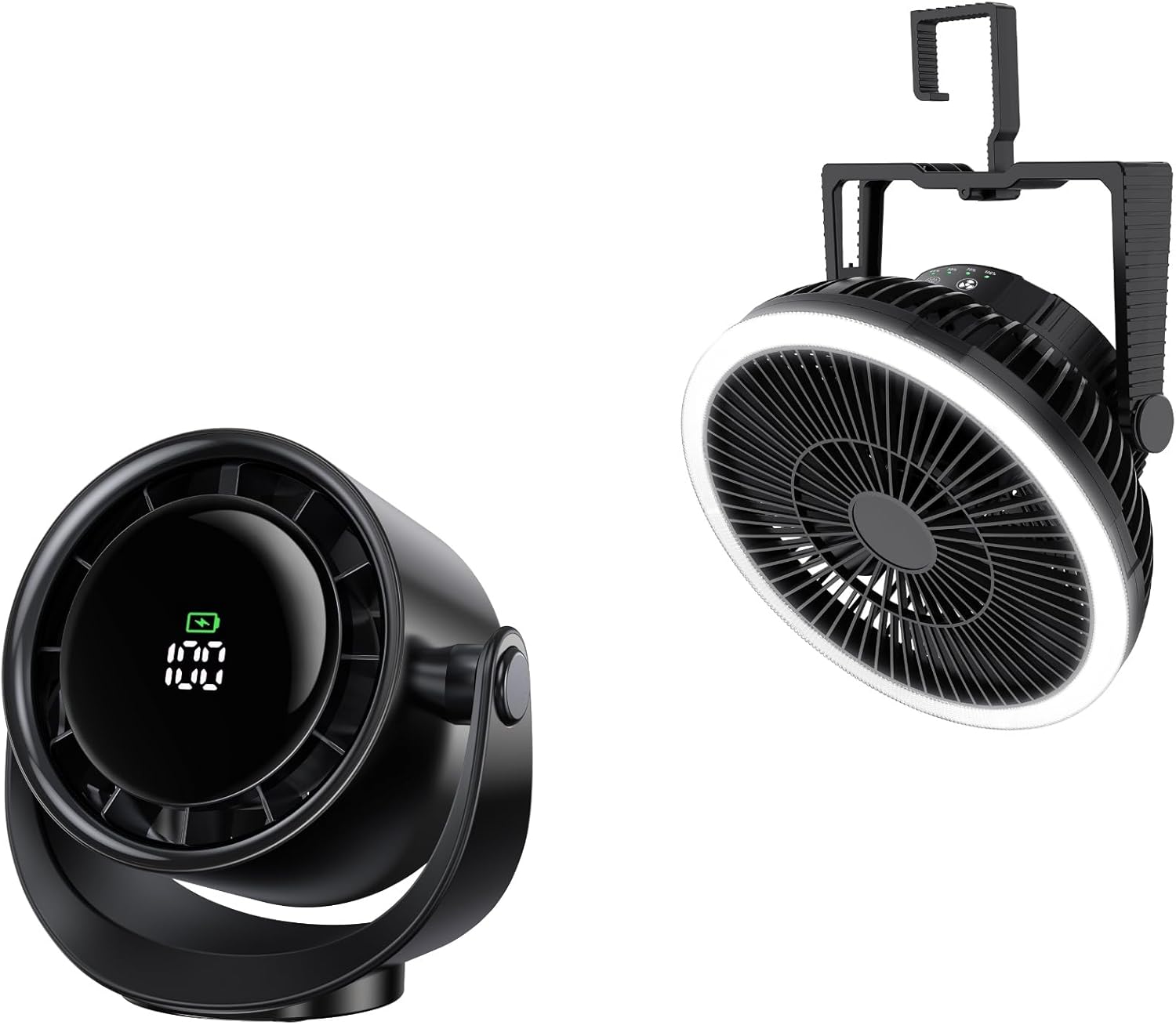 MORECORE 10000mAh Camping Fan with Lights & Personal 5 Speeds Turbo Desk Fan（Black）