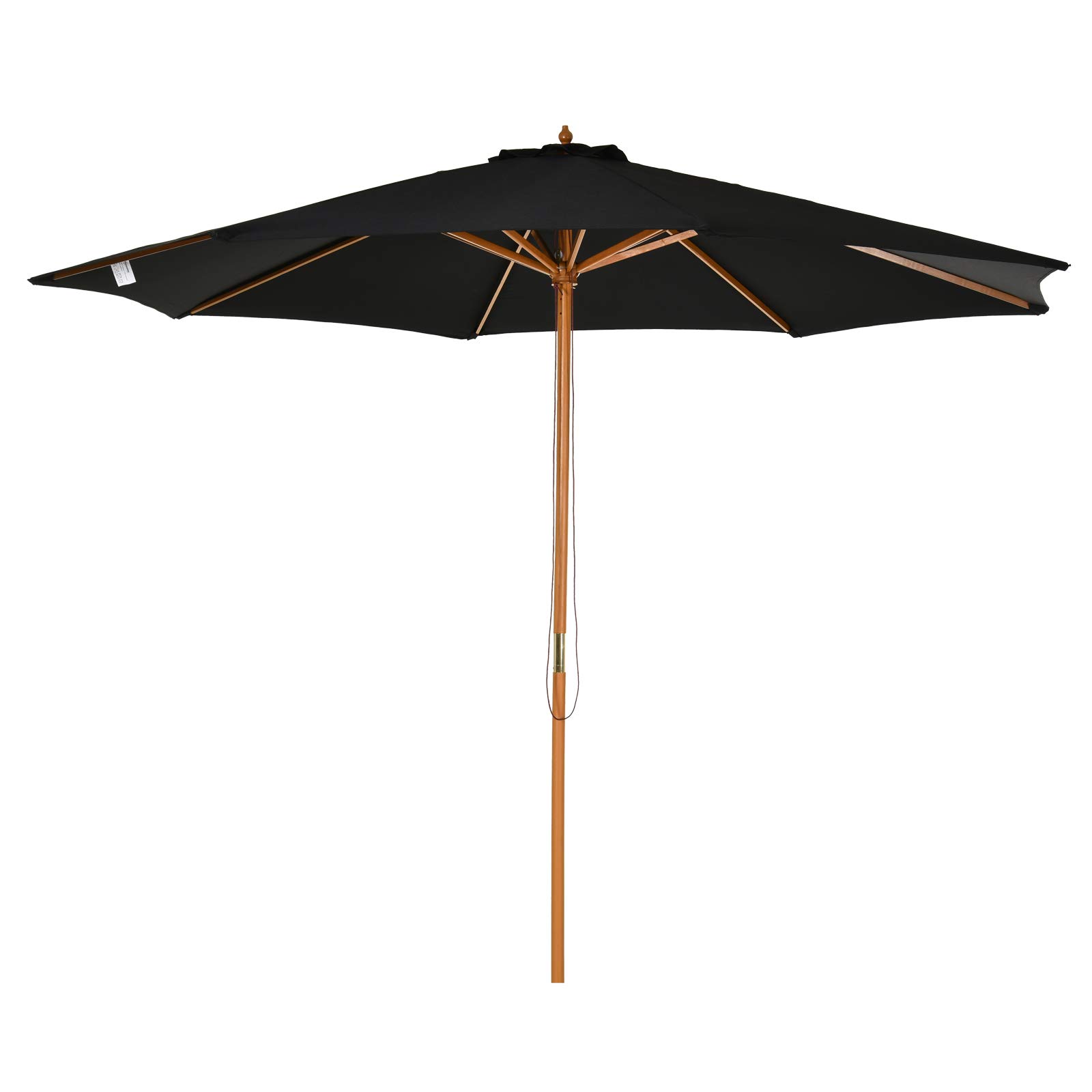 Outsunny Sombrilla Parasol de Jardín Ø300x250 cm con Sistema de Pestillo de Fijación Techo Ventilado y Poste Desmontable de Madera para Terraza Patio Exterior