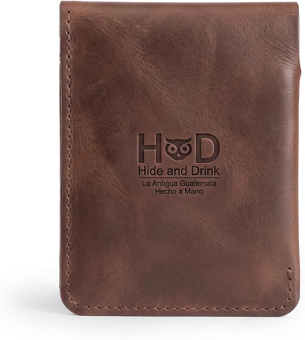 Hide & Drink, Leather Card Holder, Holds Up to 4 Cards Plus Folded Bills, Slim Wallet, Compact Case, Small Pouch, Cash Holder, Travel Accessories, Handmade, Bourbon Brown