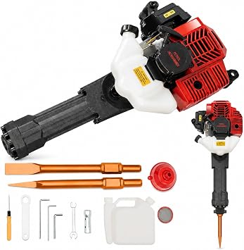 52CC Demolition Jack Hammer 2-Stroke 1500BPM Gas Powered Jack Hammer Concrete Breaker 6500RPM Jack Hammer with 2 Chisels for Crushing, Chiseling, Drilling