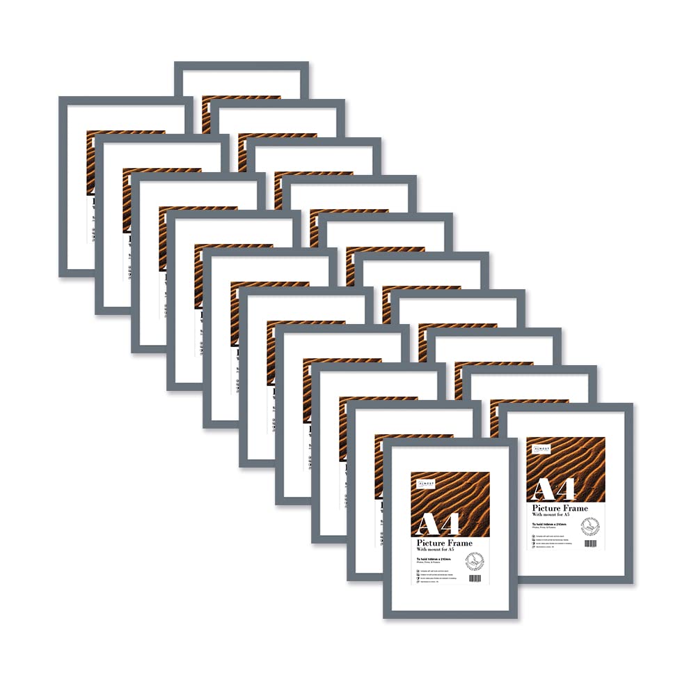 Almost Frameless A4 Grey Picture Frame Set of 20, Display A5 Pictures with Mount or A5 Without Mount Gallery Wall, Poster, Photo, Artwork, or Print, Grey โ image 1