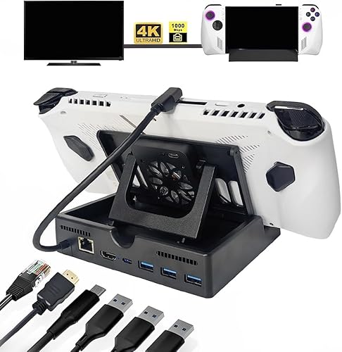 Miniatura 3 de Estación de acoplamiento multifuncional y soporte de ventilador de refrigeración para consola de juegos ROG Ally, multipuerto base 6 en 1 con HDMI