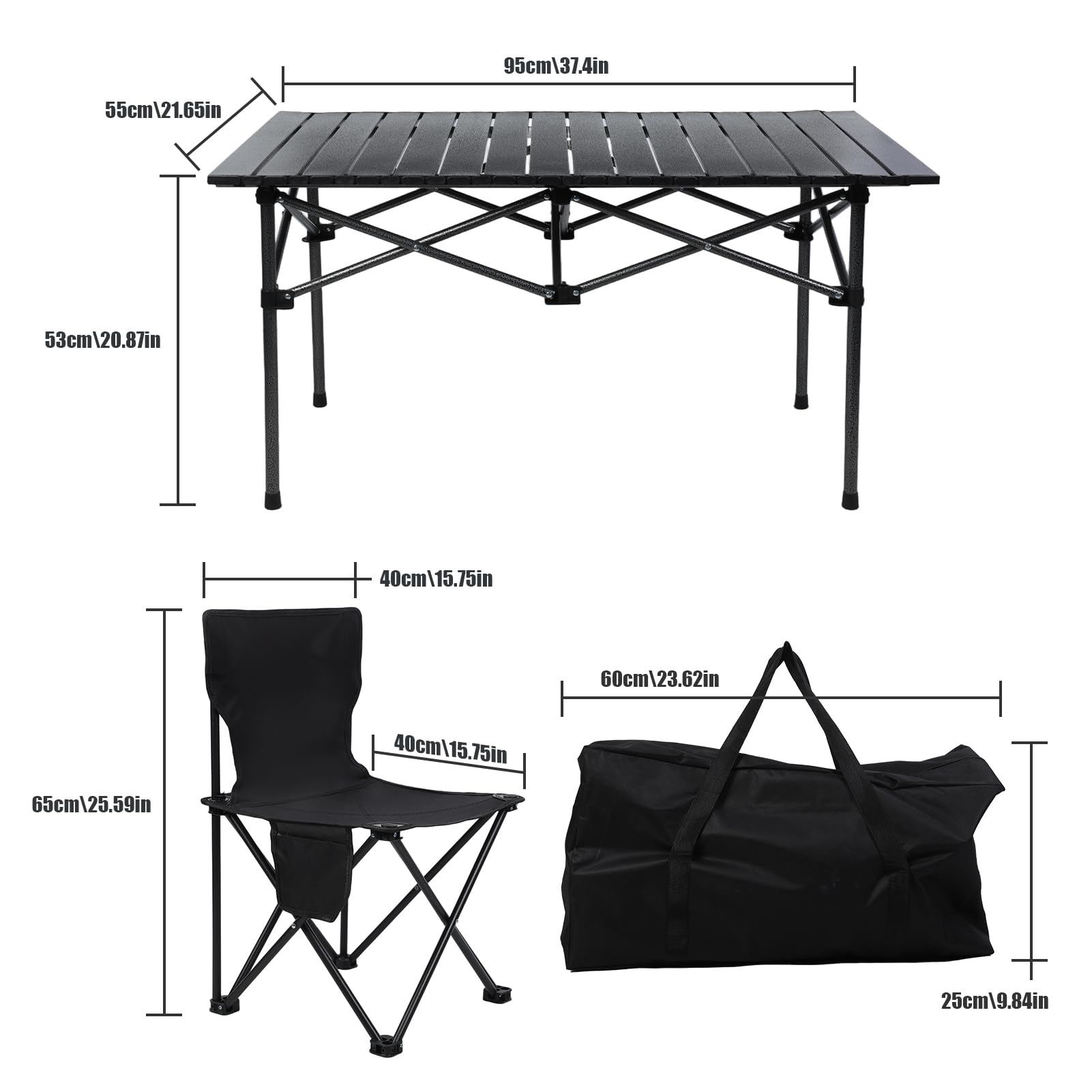 Set di tavolo e sedie pieghevoli da campeggio, tavolo e sedie da picnic pieghevoli per esterni, sedia da tavolo per esterni con capacità di carico 75 kg/100 kg, tessuto Oxford resistente alle