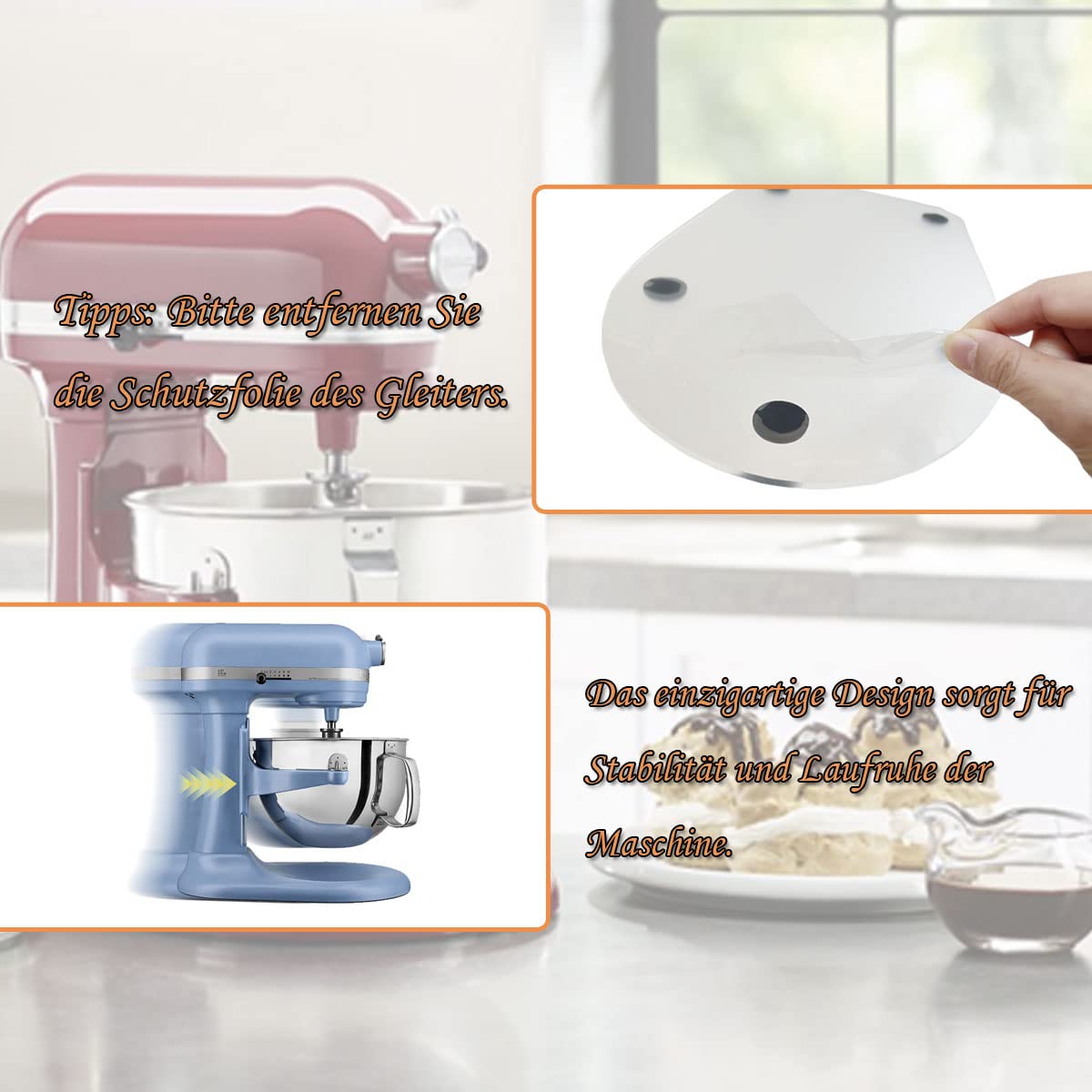 Tappetino Scorrevole Per KitchenAid 4.5L-5L – Base Trasparente In Plastica Per Spostare La Planetaria