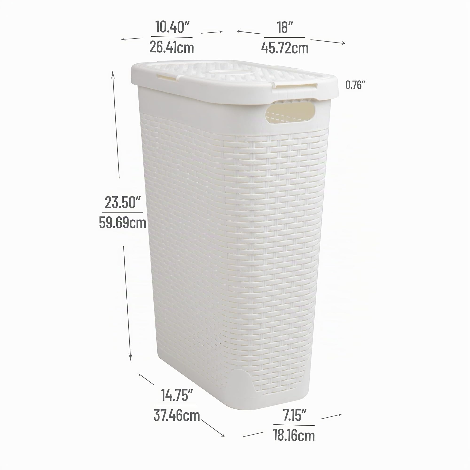 Mind Reader Cesto portabiancheria sottile da 40 l, con coperchio, design in vimini, in plastica, 45,7 x 26,9 x 59,9 cm, set da 2, bianco