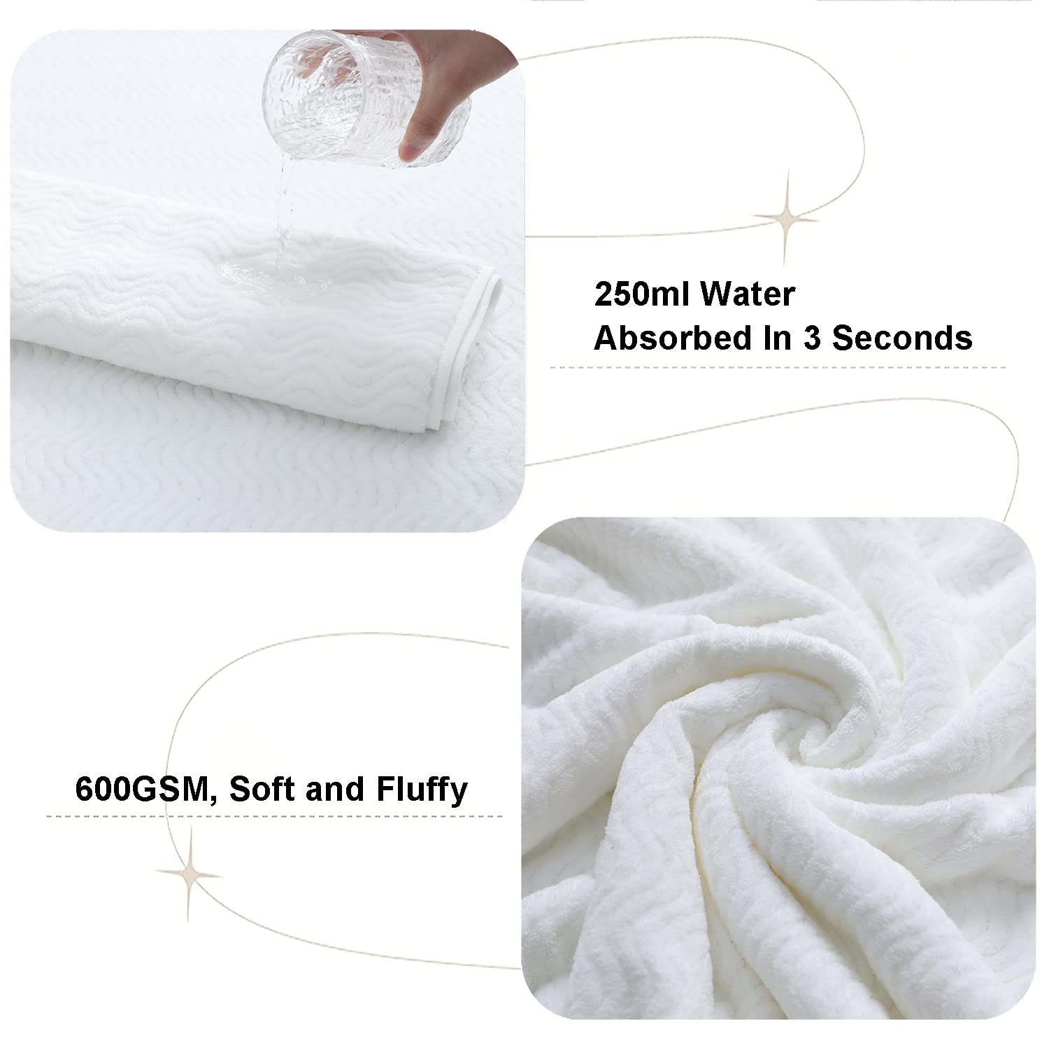 Amazon｜ホワイトバスタオル 8枚セット バスルームタオル 速乾 特大  