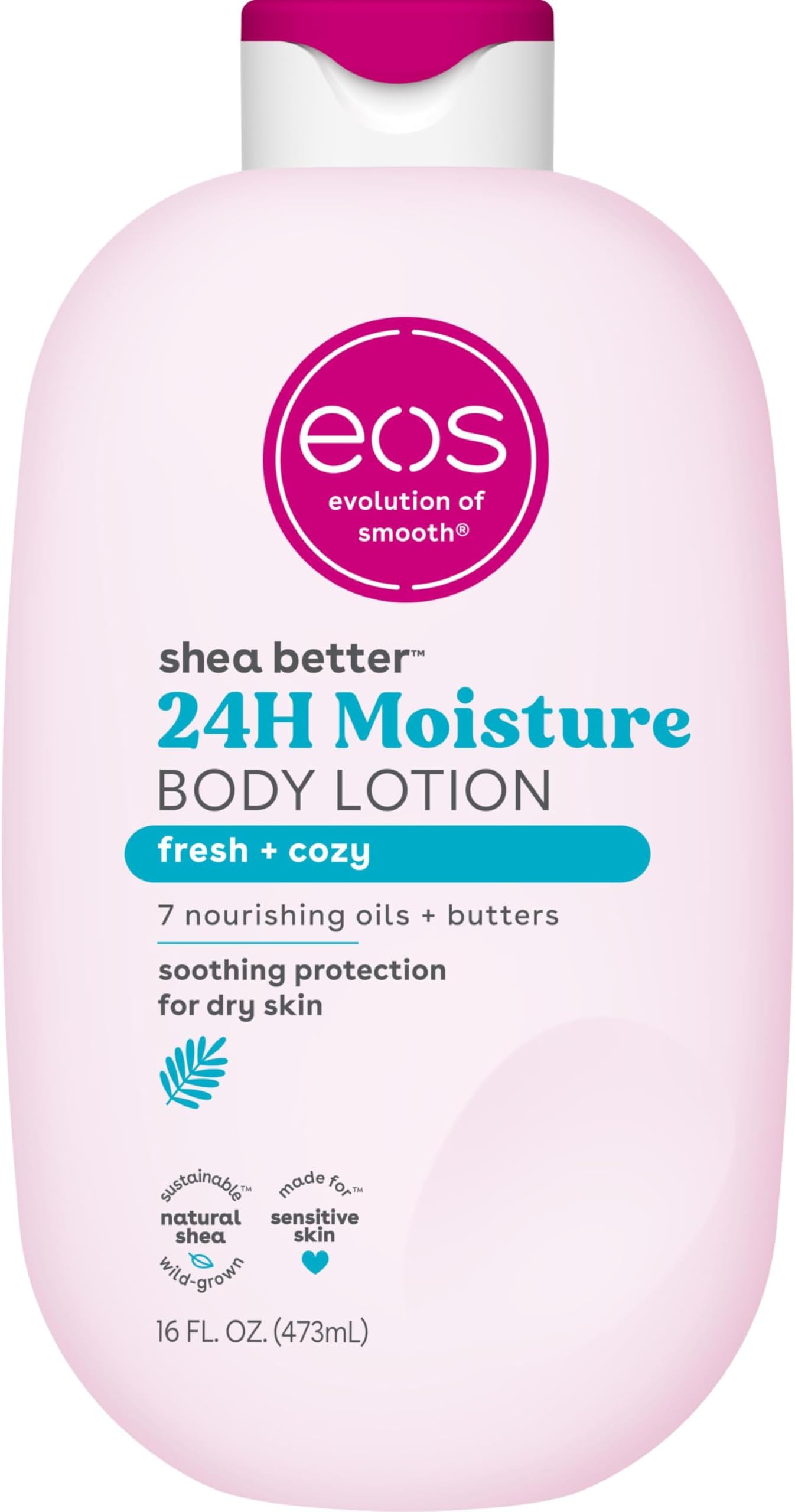 eos Shea Better Body Lotion, Fresh & Cozy, 24-Hour Moisture Skin Care, Lightweight & Non-Greasy, Natural Shea, Vegan, 16 fl oz