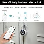 eLinkSmart Gym Locker Padlock, Fingerprint or Remote Authorized Unlock, Unlock Record, Schedule, IP65 Waterproof, Security Keyless Smart Lock for School/Gym Locker, Backpack, Travel Luggage, Silver