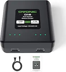 OVONIC Carregador de bateria D15 Dual LiPo AC 15W 1.2A para baterias Lipo 1S 2S 3S, carregador de bateria RC