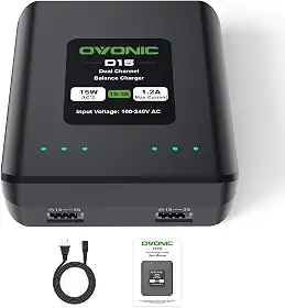 OVONIC Carregador de bateria D15 Dual LiPo AC 15W 1.2A para baterias Lipo 1S 2S 3S, carregador de bateria RC