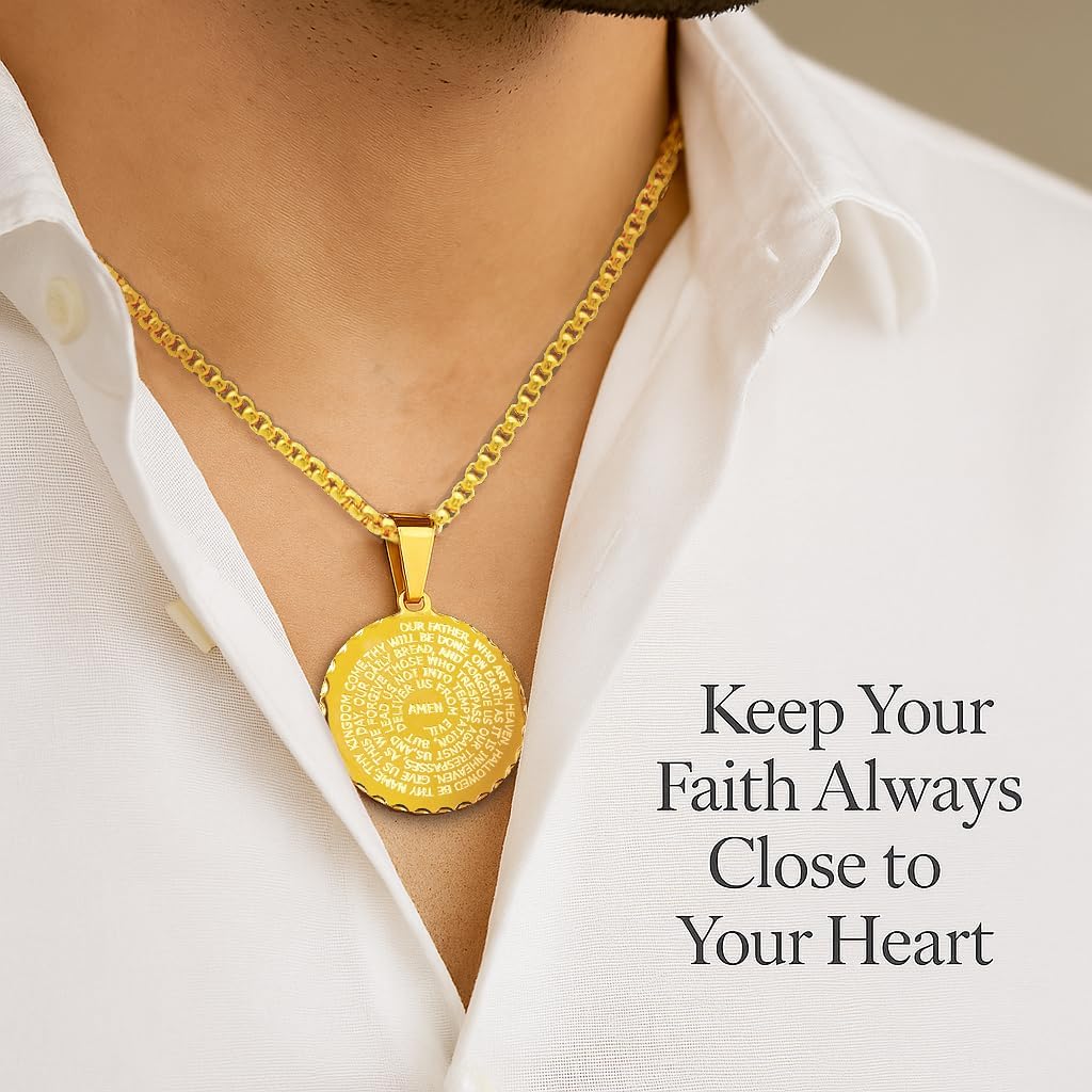 Steeltime Stainless Steel Lords Prayer Necklace with Simulated Diamonds - Image 5