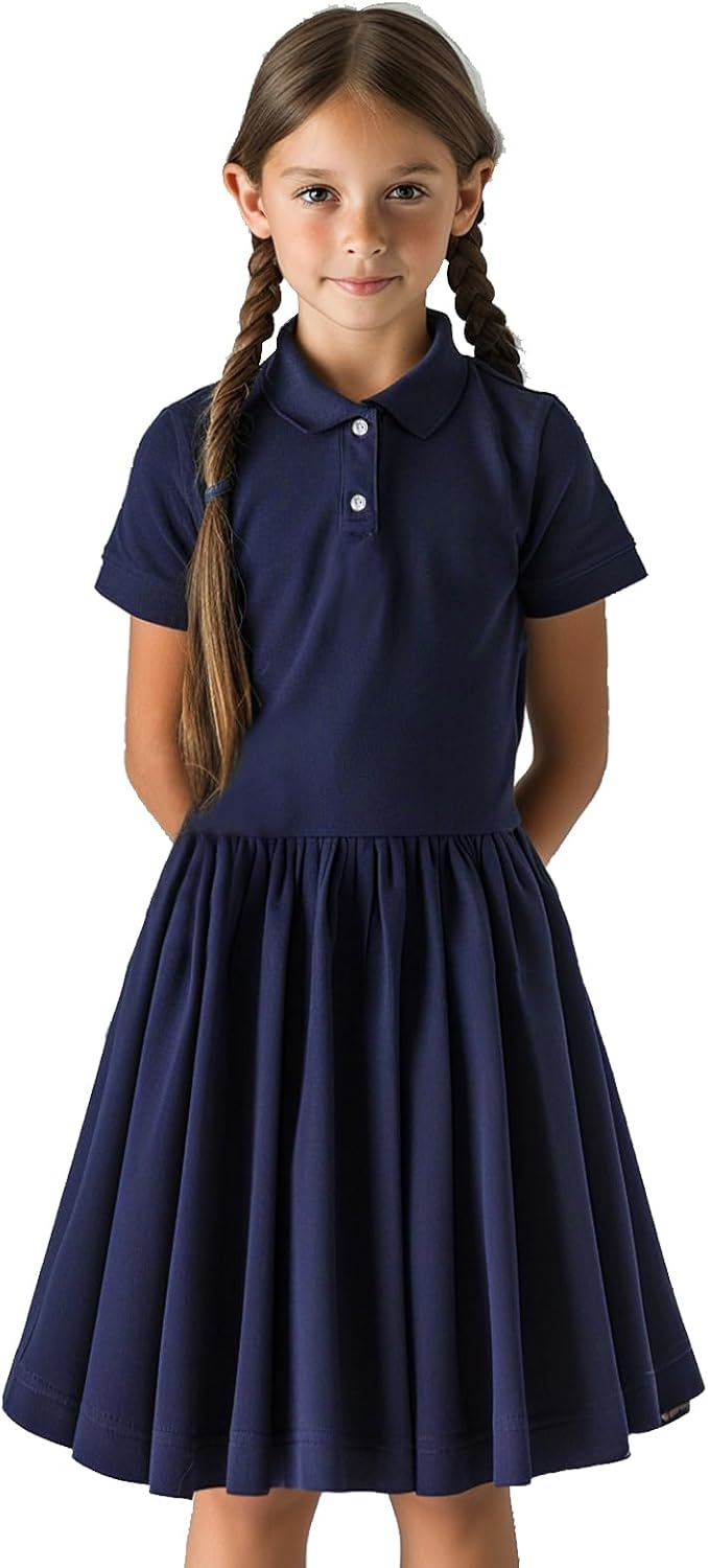 HILEELANG Little Girl Uniform Polo Dress Short-Sleeve Cotton Polo Dress HILEELANG Little Girl Uniform Polo Dress Short-Sleeve Cotton Polo Dress