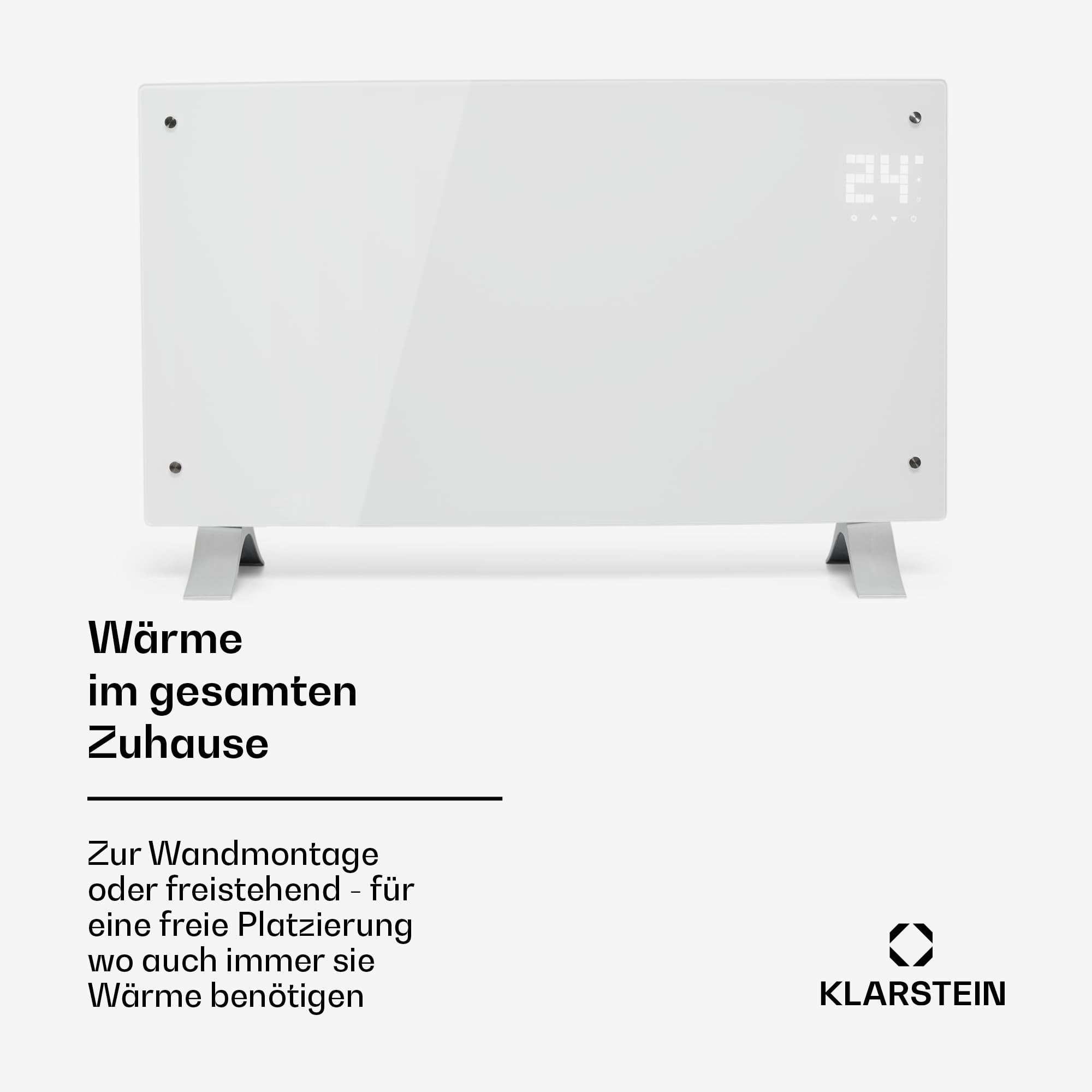 Klarstein Elektroheizung, Konvektor-Heizung Freistehend oder Wandmontage, Energiesparend, App-Control, Leise , Standgerät Heizkörper Elektrisch mit Thermostat, 2000 W