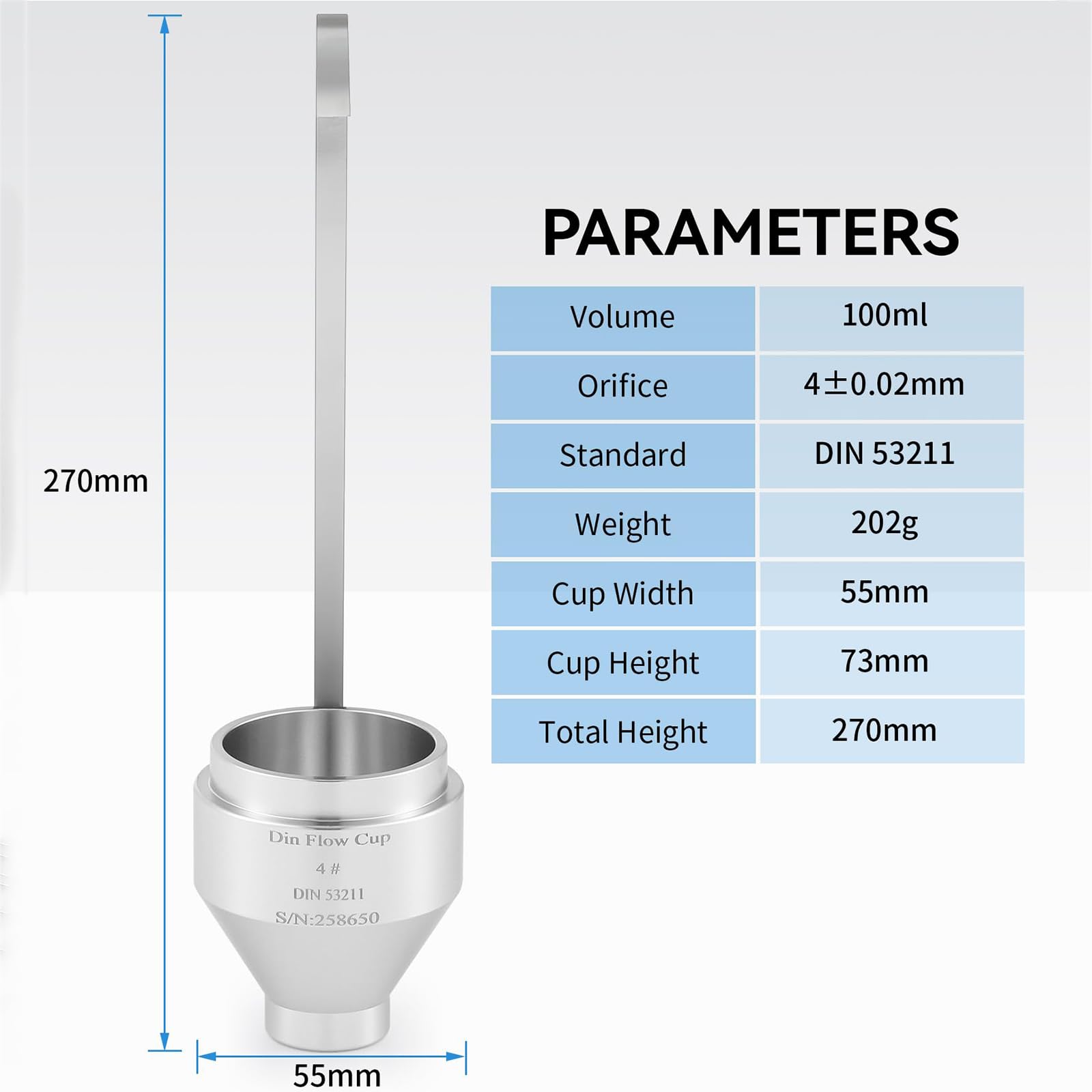 Coppa Di Viscosità Portatile, Coppa Di Viscosità Di Immersione Di Flusso In Acciaio Inossidabile, Diametro Dell'ugello 4mm + 0,02 Mm, Volume Della Coppa Da 100 ± 1 Ml, Per Misurare L'inchiostro