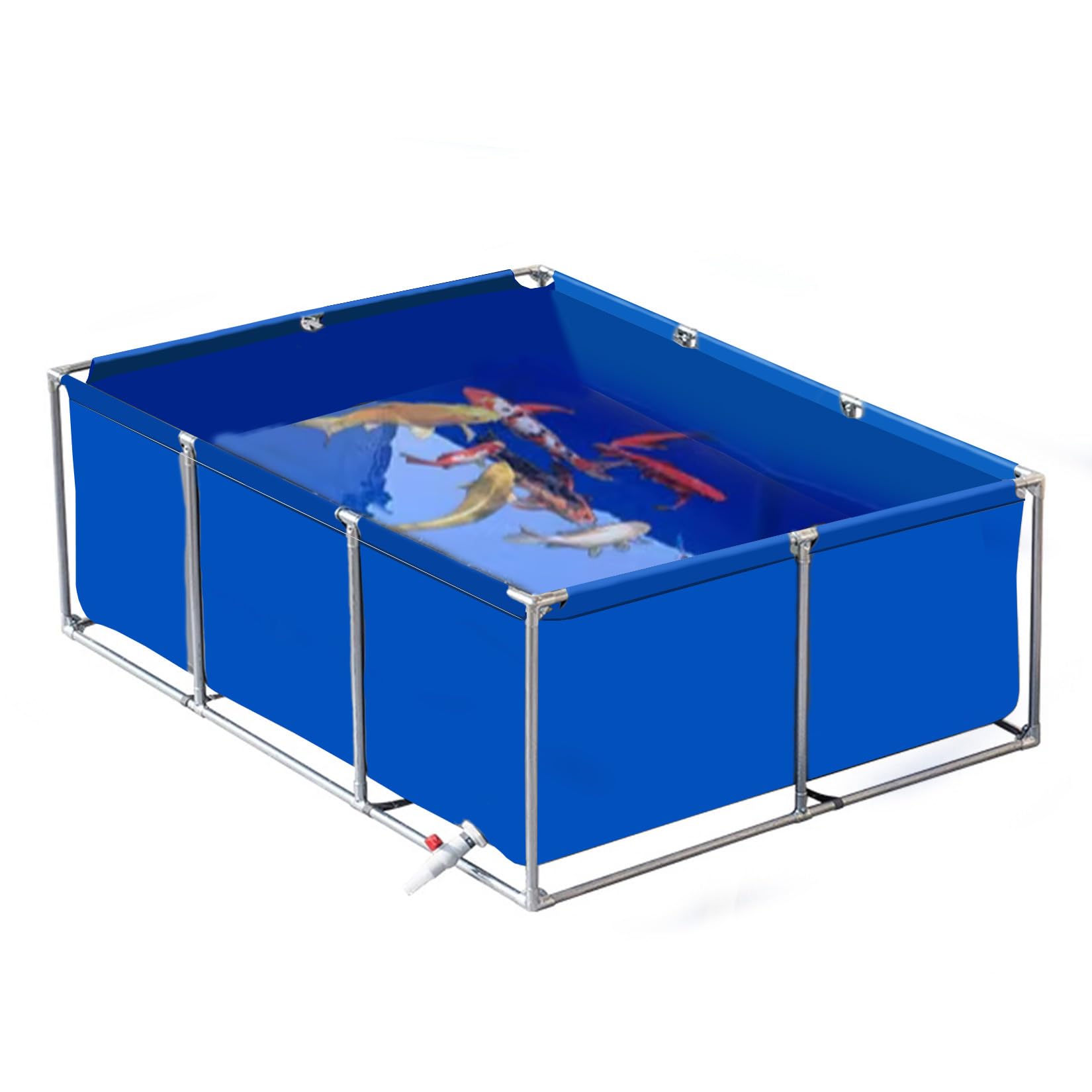 Außenlagertank Segeltuch Fischteich Oberirdischer Teich Gartenbewässerungsreservoir kubischer Fischteich mit Ständer Ablassventil Blue 2×1.5×0.9m