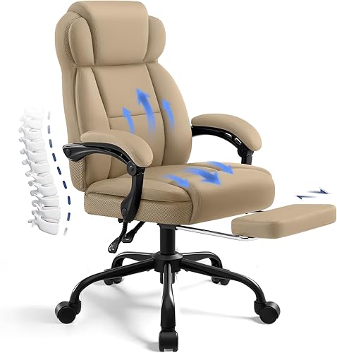Miniatura 1 de Silla de oficina ergonómica con reposapiés, silla de escritorio ejecutiva de piel sintética, reposabrazos abatibles acolchados, soporte lumbar,