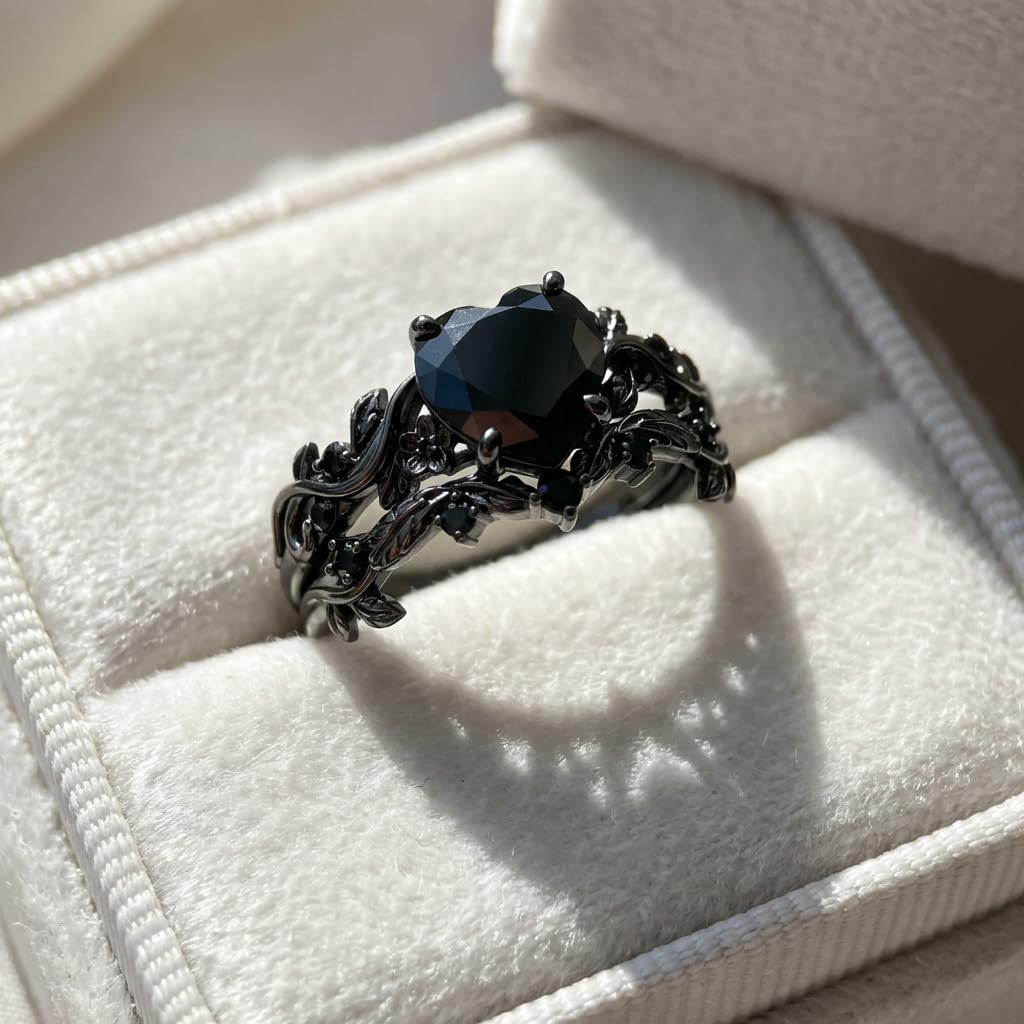 1ct-4ct Black Onyx Rings for Women 10K /14K /18K Solid Gold Black Onyx Engagement Ring Gemstone Gothic Wedding Promise Ring for Her Free Engraving