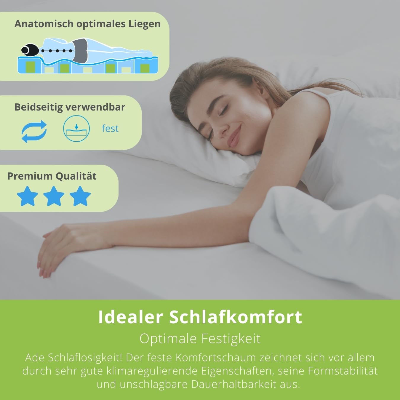 Bodyprotect Matratzentopper 140x200cm, Komfortschaum Matratzen/Mattress Topper, Matratzenauflage 140x200 cm, 6cm hoch, Made in EU, Waschbar, Oeko-Tex