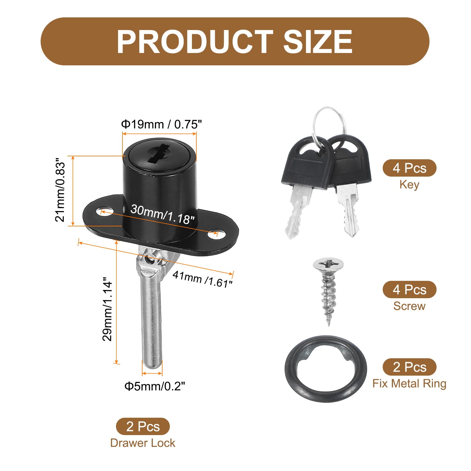 PATIKIL 2Pcs Black Drawer Lock with Keys - Image 2