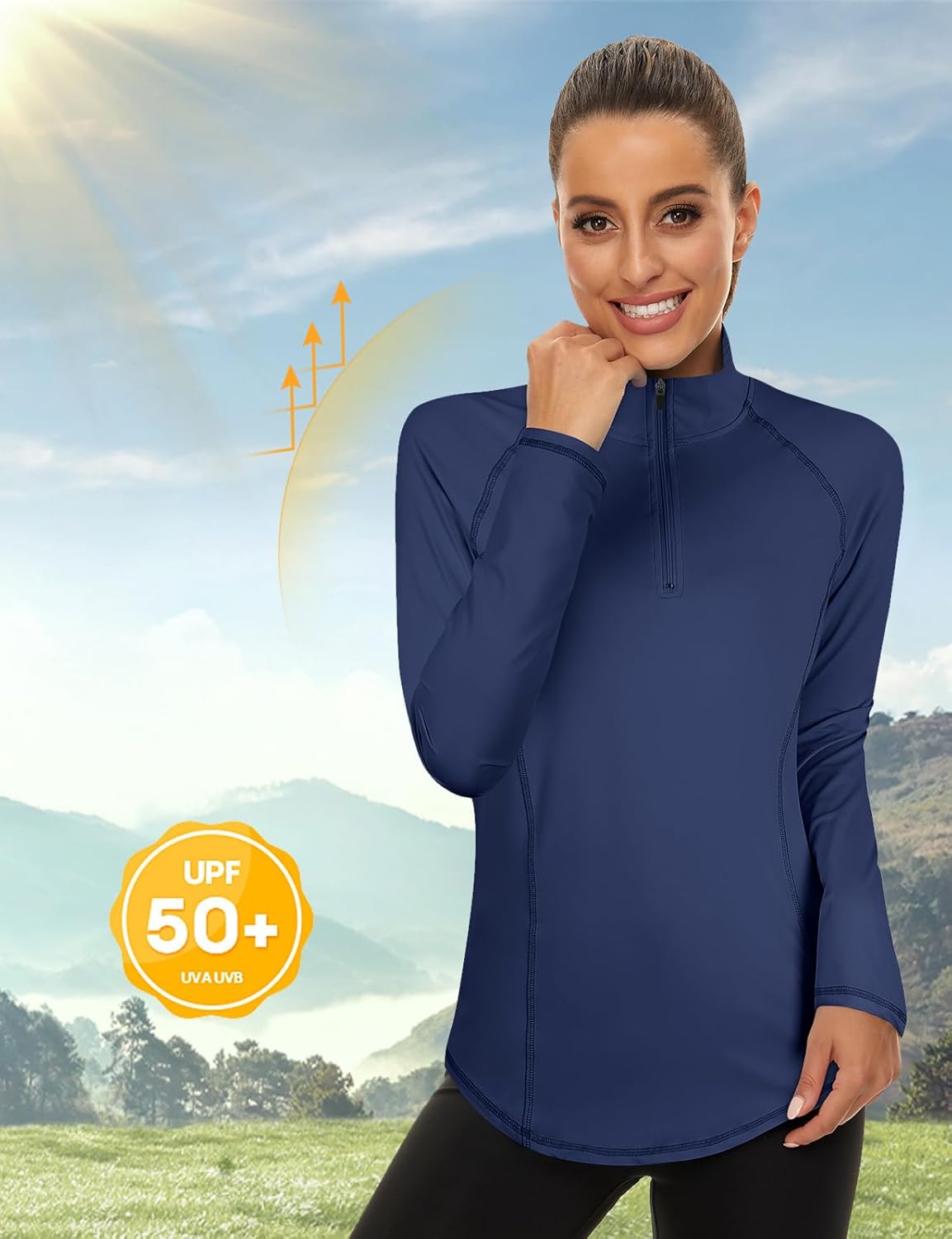 LURANEE Womens UPF 50+ Long Sleeve 1/4 Zip Pullover Athletic Hiking Running Workout Tops - Image 3