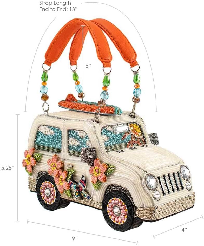 Mary Frances Day Trip Beaded Handbag Vintage Car Theme Top Handle Bag, Multicolor