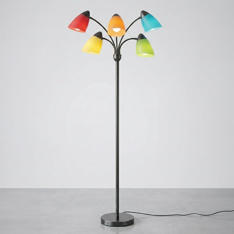 Brightech Medusa Lámpara de pie LED – Lámpara de pie regulable con múltiples cabezales para salas de estar y oficinas – Lámpara alta con pantallas intercambiables, lámpara de pie ajustable para lectura en dormitorio – Negro