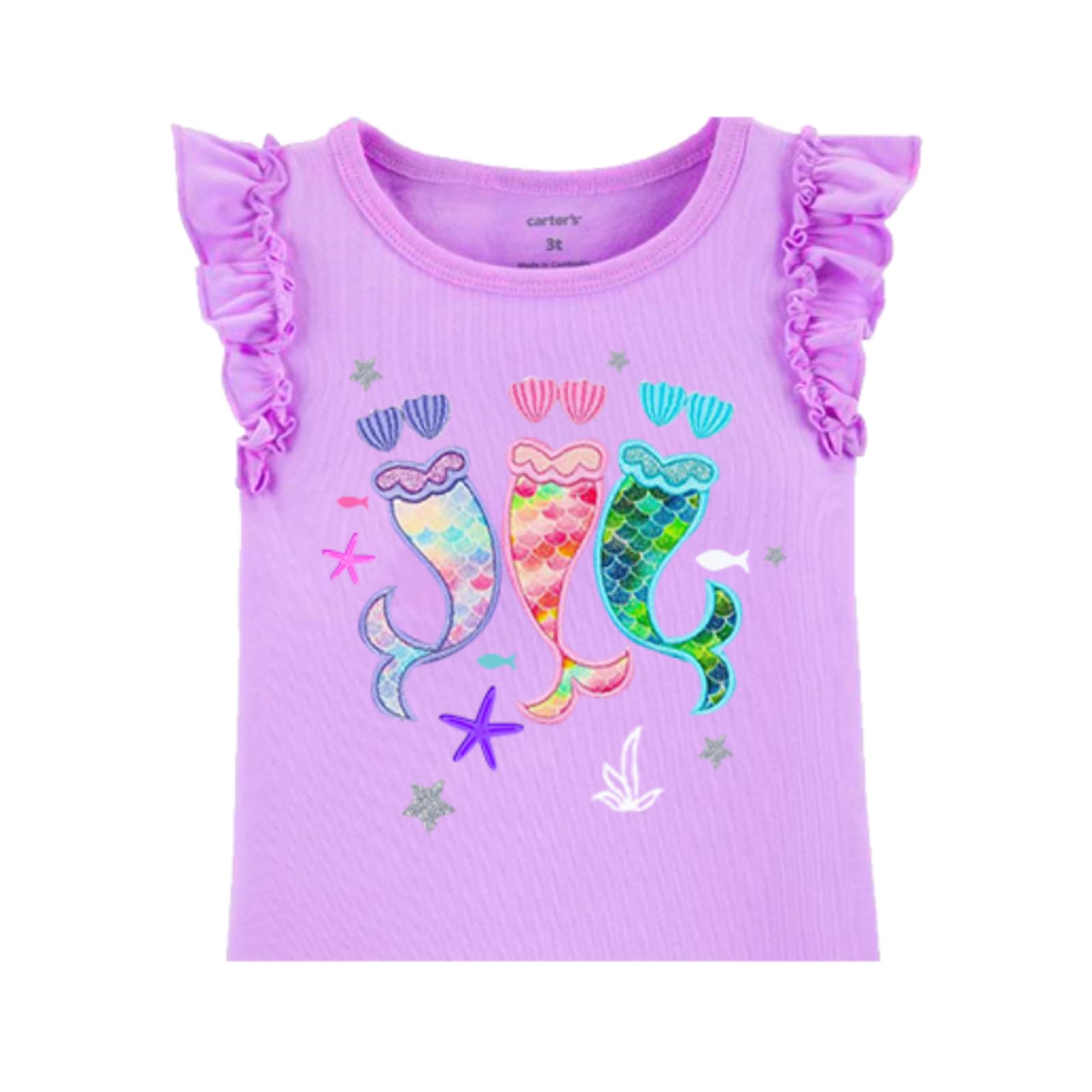 VIKITA Girls Casual T Shirt Ruffle Sleeves Summer Cotton Tee with Cartoon Printed for Girls Tee Tops