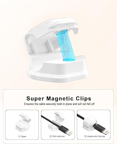 Miniatura 5 de Paquete de 8 soportes para cables, clips magnéticos para cables, soporte para cables para mesita de noche, organizador de cables para escritorio,