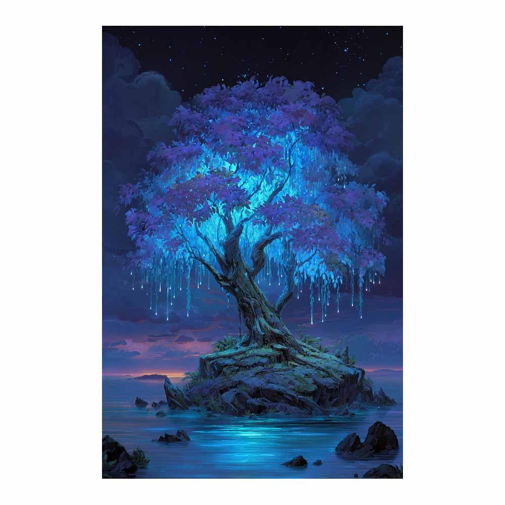 XENIOU Tree Of Life Wall Art Glowing cliff tree canvas wall art, prints for walls, for living room bathroom Bedroom Home Decoration.(Multicolor)-80x120cm Unframed