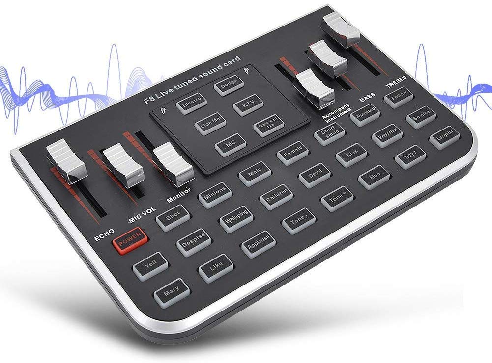 RENS F8 Sound Card,Smart Multiple Sound Effects Mobile Computer Universal Tuning Sound Card for Music Production,Webcast,K-Song