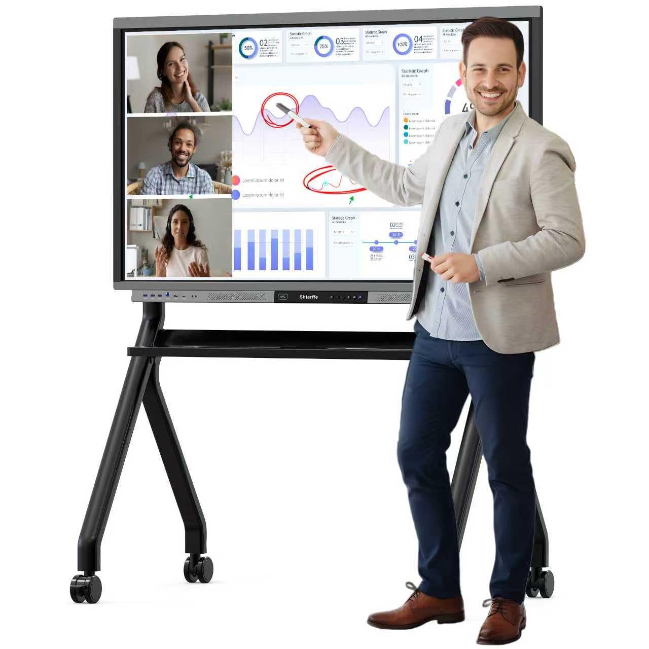 Shiarffe R9 Ultra Portable 55 Inch Smart Board, EDLA-Certified Digital Whiteboard, 4K Touchscreen Interactive Display for Classroom Office Hybrid Work Home, Android OS