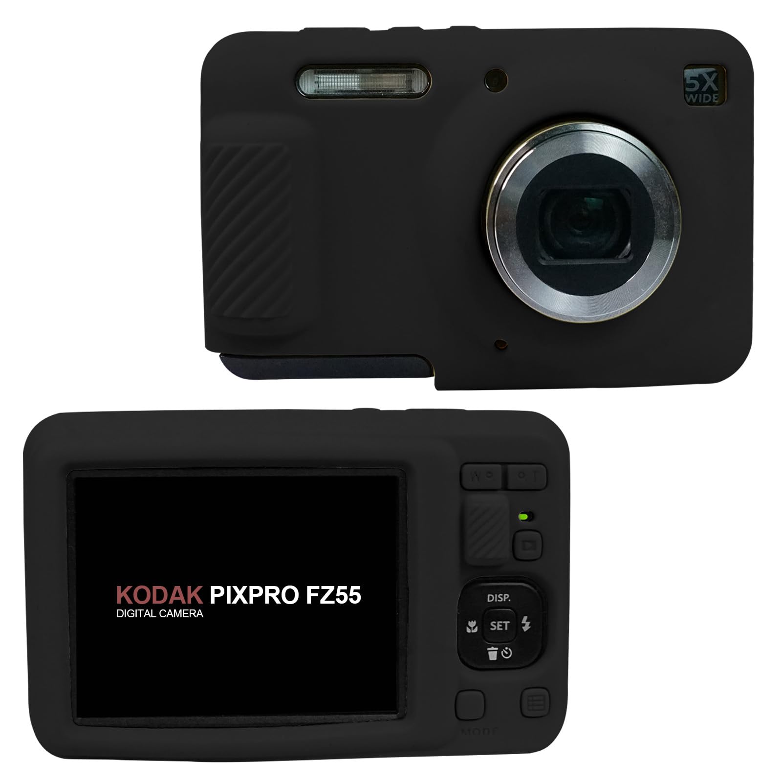 Easy Hood Etui na aparat Kodak PIXPRO FZ55, miękki silikonowy futerał odporny na zarysowania, smukły krój, FZ55, futerał ochronny do lustrzanek cyfrowych, Kolor czarny